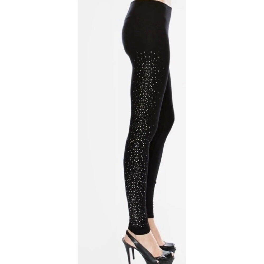VOCAL Womens CRYSTAL SOFT BLACK STRETCH BLING LEGGINGS Size Small